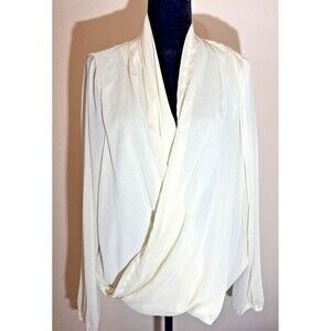 Chelsea & Theodore Women’s Sheer Ivory Plunging Neck Blouse Long Sleeve XL New
